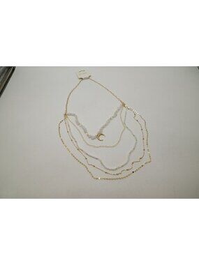 NWT Dylan Jewelry Rhodes Ivory Necklace Layered Gold Tone Crescent Pendant Chain